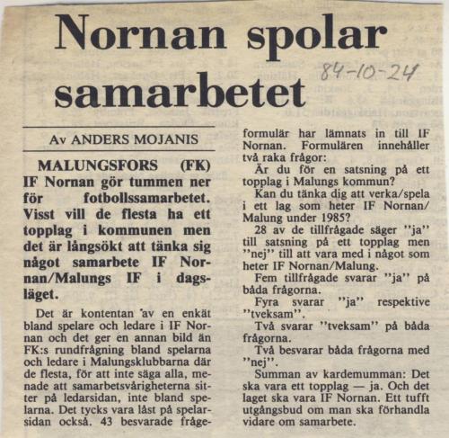 1984 IF Nornanbilder Samarbete med Malungs IF